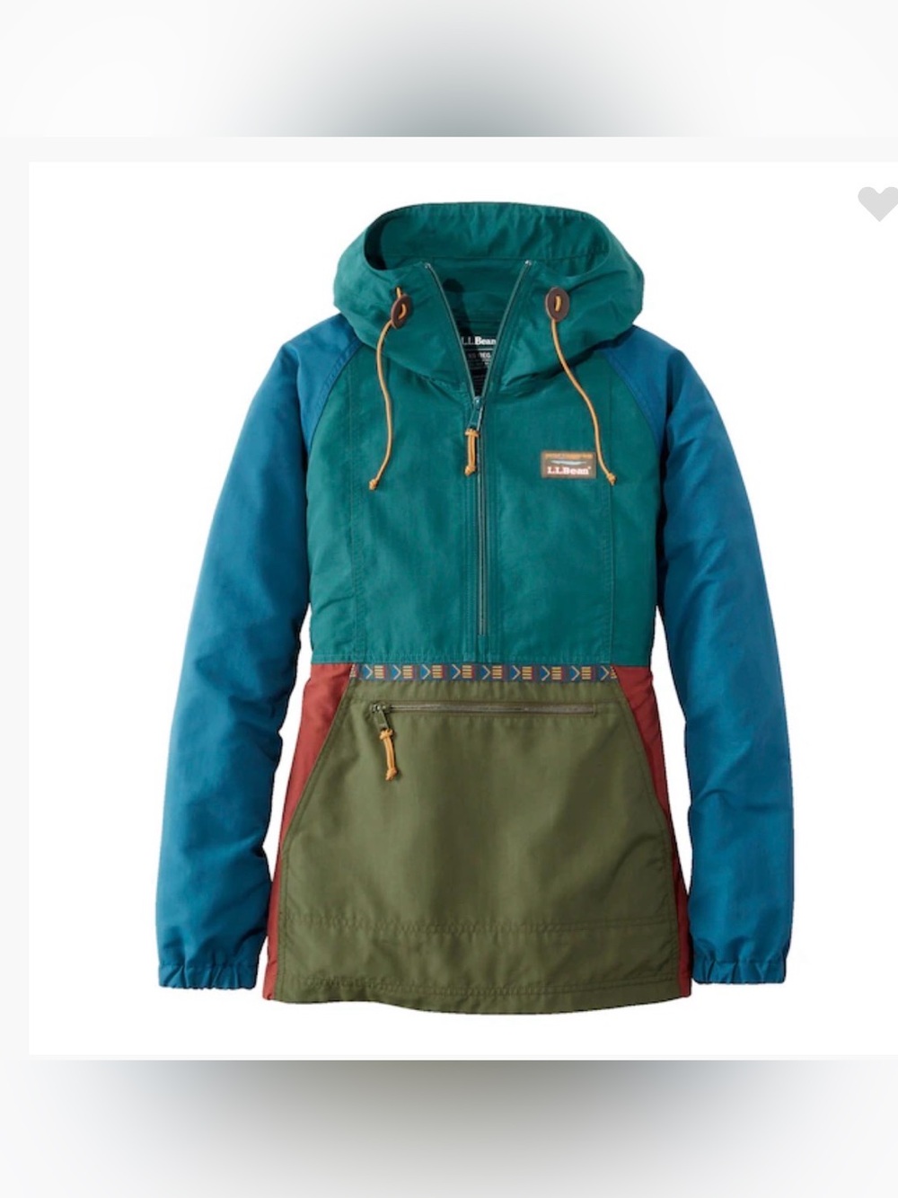 L.L. Bean women’s Colorblock Hooded Anorak NWT